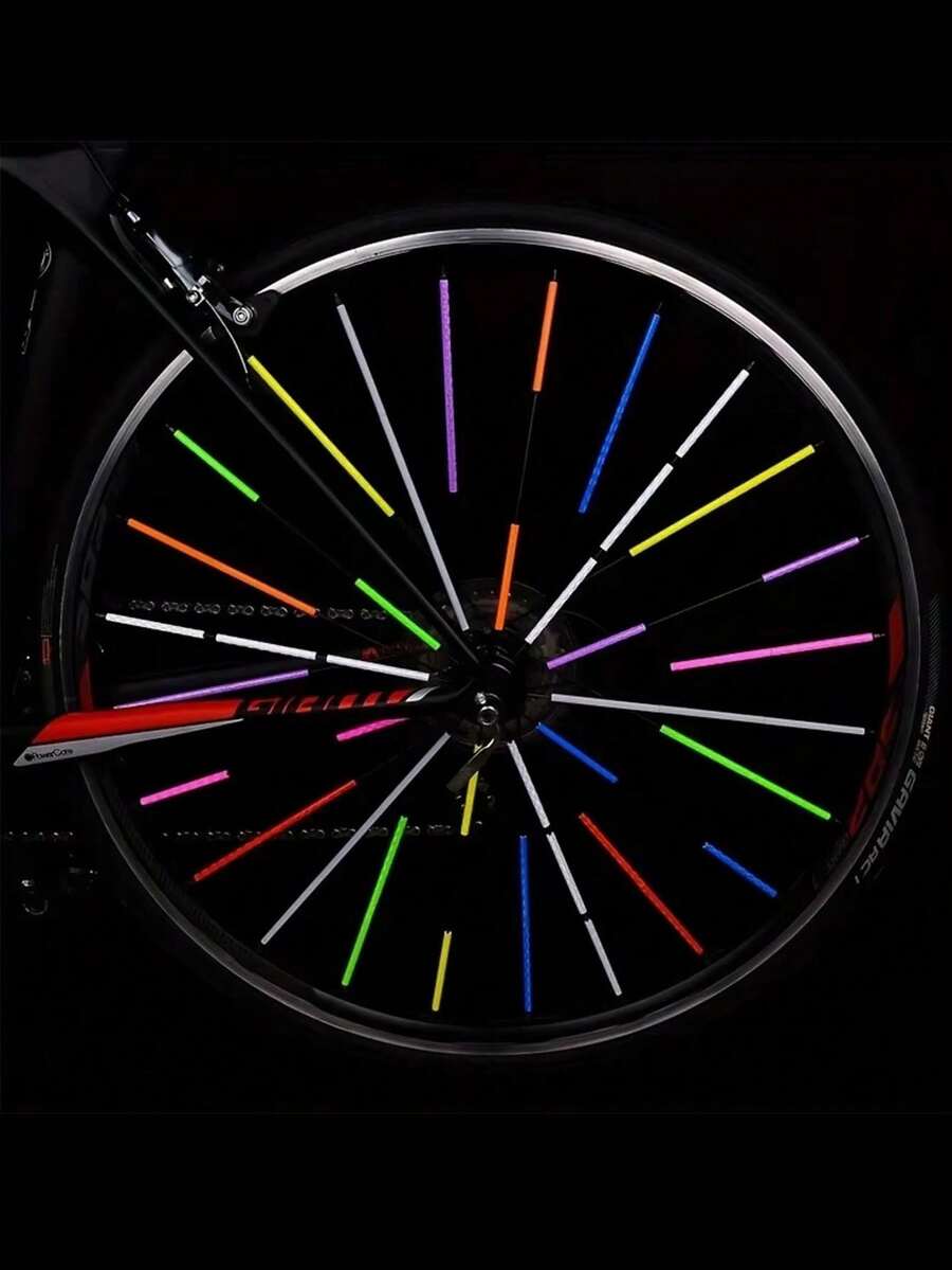 12片装反光自行车辐条贴纸管条警示灯DIY自行车轮装饰骑行反光安全套装