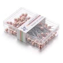 100 piezas/Caja Alfileres de posicionamiento de cabeza de perla de acero inoxidable hechos a mano, juego de alfileres de costura para ropa, bolsos, joyería, manualidades y accesorios DIY - Pines en caja - Ver 9