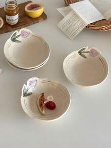 1pc/2pcs Asymmetrical Floral Pattern Ceramic Plate, Cute Snack Dish, Dessert/Cake Plate, Side Dish Plate, Japanese Style Line Ceramic Plate, Elegant Snack/Fruit Plate, Oval Breakfast Plate, Suitable For Serving, Restaurant, Dessert Shop, Living Room - Multicolor - View 7