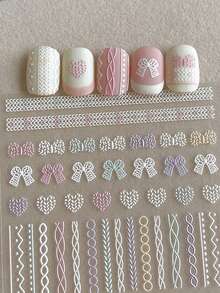 1Sheet 5D Bow Nail Stickers, 1PC 5D Embossed Knitted Bow Nail Art Decals Self-Adhesive Colorful Bows Line Heart Nail Art Stickers For Women Girls Nail Supplies Accessories - Multicolor - View 4