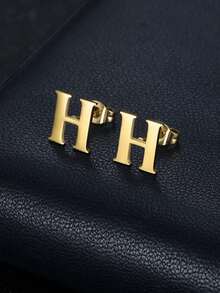 MONALLY 1对18K镀金A-Z字母耳钉，不锈钢材质，低过敏性，优雅日常佩戴饰品，完美礼物 - 耳環 - 查看 36