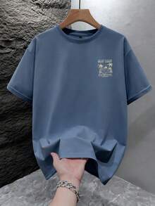 Men's Fashionable Printed Loose Short Sleeve T-Shirt | Exquisite Design | Summer Essential | Easy To Match, Showcasing Your Style - Dusty Blue - View 2