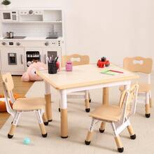 Techigher Kids Table And 4 Chairs Set, Height Adjustable Toddler Table And Chair Set With Graffiti Desktop, Children Multi-Activity Table For Ages 2-8 - Wood Color - View 8