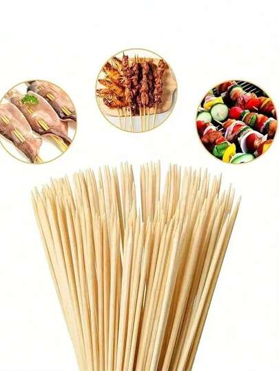 100支/包 竹签，适用于烧烤、水果、香肠、肉串、棒棒糖等