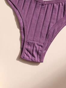 3 piezas de bragas de bikini sin costuras y de tiro bajo sexy para mujeres, de algodón acanalado suave y transpirable - ropa interior cómoda, para uso diario y lencería deportiva - Multicolor - Ver 8