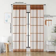 2片装2D数码印花日式格子半遮光窗帘，简约风格，适用于客厅和卧室，天然木纹质感，温馨家居必备。手工杆袋式设计，日常家居窗饰。 - 彩色 - 查看 11