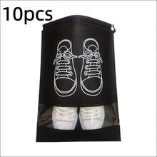 Novos Sachês Impermeáveis para Sapatos com 5 Peças - Organizadores de Viagem de Não Tecido com Cordão - Preto - Visão 7