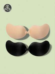 1/2件装加大码硅胶隐形聚拢文胸 - 无肩带露背隐形文胸，前扣式，可重复使用，透气