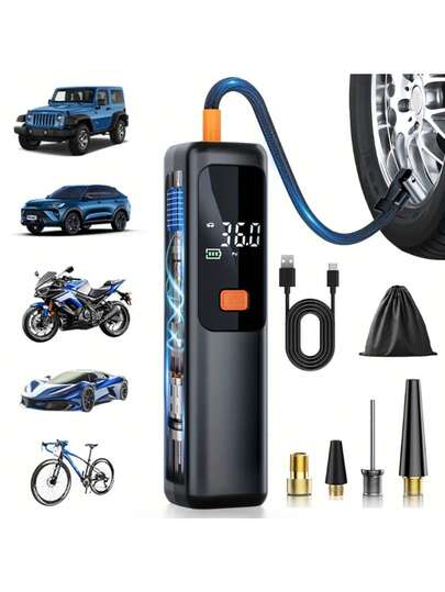 150 PSI 便携式空气压缩机轮胎充气泵，带数字液晶显示屏、USB 快速充电、自动断电安全保护和 LED 照明灯，适用于汽车、自行车、摩托车、篮球、足球等，内置锂离子电池的紧凑型可充电气泵，是驾驶员、骑行者和运动爱好者的理想礼物。