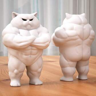 1 pieza Figura de gato musculoso, decoración de escritorio de gato musculoso divertido, estatua de gato musculoso impresa en 3D, pequeño regalo para fiesta de vacaciones, estatua de decoración del hogar de gato musculoso, recuerdo