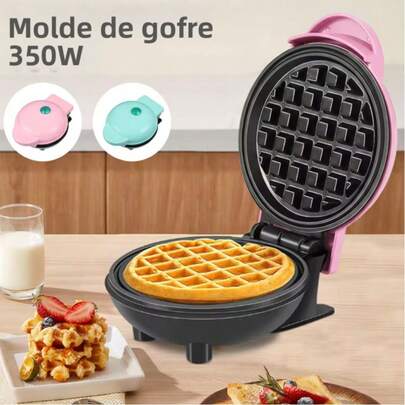 Mini waflera eléctrica rosa en forma de corazón, fácil de limpiar, superficie antiadherente, ideal para preparar desayunos.
