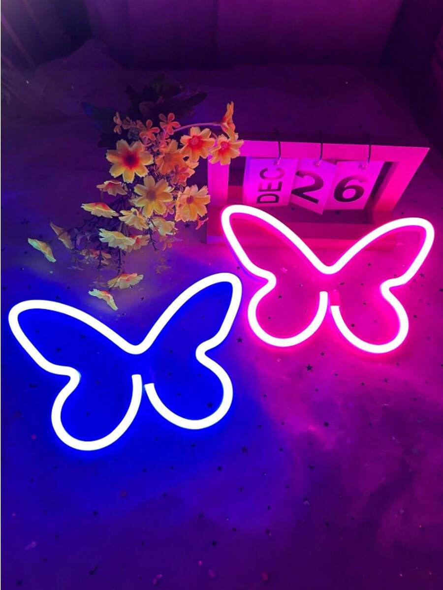 LED蝴蝶霓虹灯，USB/电池供电，适用于酒吧、卧室、游戏室、婚礼派对、墙面装饰、情人节礼物 - 彩色 - 查看 1
