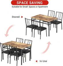 Conjunto de mesa de comedor de cocina de 5 piezas Muebles, mesa y sillas Conjunto de 4 personas, marco de metal Mesa rectangular moderna de madera con / sin sillas tapizadas para pequeño espacio comedor, comedor - Sillas tapizadas marrones - Ver 5