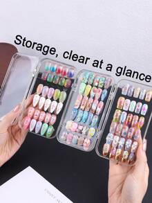 3-Fold Multifunctional Manicure Storage Box - Transparent Plastic Nail Care Storage Box, Fake Nail Display Case, Nail Tool Storage Box With Multiple Compartments, Comes With Adhesive Strips, Suitable For Jewelry, Travel And Home Use - Multicolor - View 10