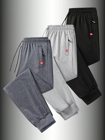 Men's Sports Sweatpants, Fashionable Drawstring Waist Zipper Pockets Printed, Suitable For Running And Everyday Wear