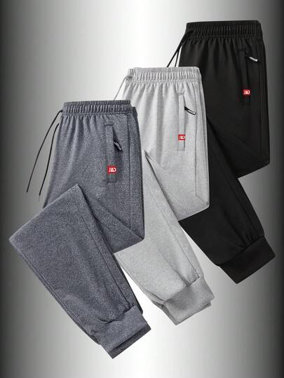 Men's Sports Sweatpants, Fashionable Drawstring Waist Zipper Pockets Printed, Suitable For Running And Everyday Wear