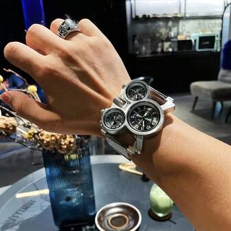 1 pieza Reloj de cuarzo para hombres con esfera grande, triple movimiento, de alta gama, adecuado para estudiantes, estilo europeo y americano, gas xenón, decoración casual