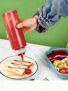 Tomato Sauce Squeeze Bottle With Funnel, Commercial Kitchen Condiment Bottle, Salad Oil Bottle, Seasoning Dispenser Bottle, Wide Mouth Thick Graduation, Suitable For Salad Sauce, Honey, Oil And More - White - View 3