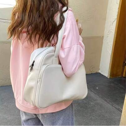 女士大容量白色手提包，短途旅行单肩包，新款韩版行李包，电脑收纳包，秋冬款