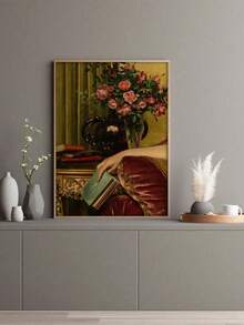 1 PC American Retro Poster, Niche Living Room Wall Hanging, Retro Floral Entryway Wall Hanging,Vintage Art Portrait Maximalist Decor With Baroque Rococo Canvas Wall Art Print Eclectic Room Decor Oil Painting Renaissance Traditional For Living Room, Office, Bedroom - 16x24in Unframed
