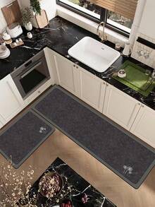 [HOT!!!] 1pc Soft Rubber Kitchen Mat, 3.5mm Thick Kitchen Rug, Black Dandelion Marble Texture Minimalist Style Absorbent Kitchen Floor Mat, Can Be Trimmed To Fit Kitchen Size, Surface Fabric Material, Middle Foam Layer, Bottom Rubber Layer, Suitable For Kitchen Rugs, Kitchen Decor, Wedding Decor, Home Decor, Bathroom Mat, Entryway Mat, Laundry Room Mat, Hallway Carpet, Living Room Mat, Etc. - Multicolor - View 10