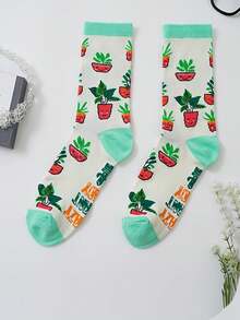 1 Pair Women's Novelty Creative Ins Funny Plant Letter Print Pattern Personalized Mid-Calf Socks, Fashion Cartoon Number Floral Interesting Socks, Student Socks, Football Socks, Funny Socks, Ramadan Socks, Suitable For Daily Casual Sports Couples Party Gifts, Spring Summer Autumn Winter, Comfortable Soft, Suitable For All Occasions And Festivals - Multicolor - View 6