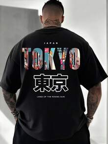 Men's Fashionable Versatile "TOKYO" English Slogan & Tokyo Element Printed Short Sleeve T-Shirt - Black - View 2