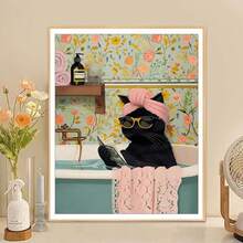 1 pezzo Kit di pittura per numeri per adulti principianti, fai da te personalizzato ritratto animale domestico cane famiglia foto su tela, facile paesaggio moderno floreale arte, pittura ad olio e acrilica per adulti senza cornice (40*50cm/16*20 pollici), kit di pittura di diamanti con perforazione rotonda e quadrata completa, regalo romantico di San Valentino anniversario per lei lui - bagno - Visualizzare 11