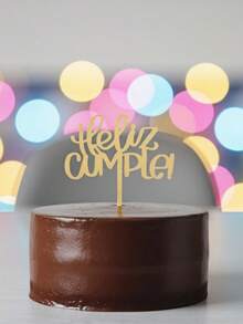1/3/5pcs Spanish Style Acrylic Birthday Cake (With Nameplate), Happy Birthday PMMA Cake Topper, Cake Decor, Baking Decor, Baking Supplies, Kitchen Supplies, Suitable For Halloween, Christmas Party And Celebration Decoration - Gold - View 5