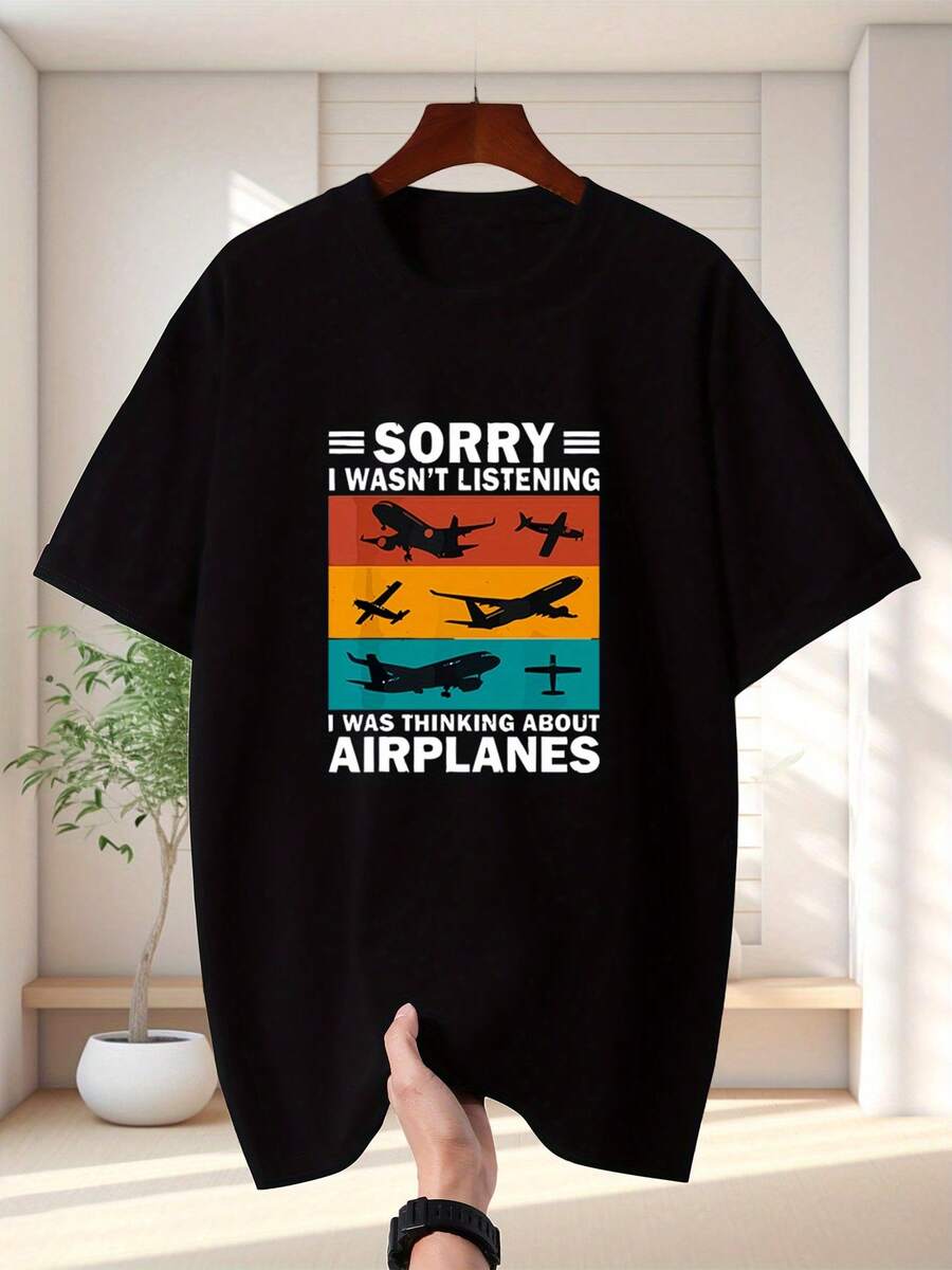 Camiseta Gráfica Divertida de Aviación para Hombre - Camiseta de Cuello Redondo Amarillo Claro con la Frase "Lo Siento, no estaba escuchando"...Camiseta Suave para Uso Diario con Estampado de "Aviones" - Para pilotos, asistentes de vuelo, entusiastas de los aviones - Camiseta Casual de Verano Lavable a Máquina, Regalos de Aviación, Camiseta con Estampado Colorido, Tela Transpirable
