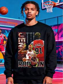 Men's Basketball Sweatshirt,  Graphic Print Streetwear, Oversize Fit Cotton Blend Gym Top, Breathable Daily Wear Sportswear, Perfect For Game Day & Workouts, Ideal Christmas Gift For Basketball Fans,  Vibe Street Style - Black - View 1
