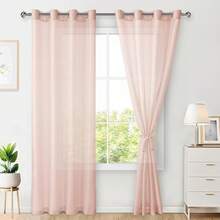 Hiasan Set Of 2 Sheer Voile Curtains Living Room With Eyelets Curtains Panel Curtains Transparent Airy Decorative Curtain For Bedroom 240 X 140 Cm (H X W) White - Pink - View 1
