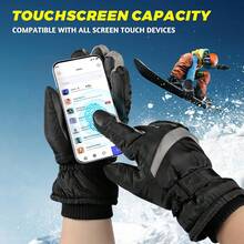 Women's Ski Gloves, Thick Warm Windproof Waterproof Touchscreen Motorcycle Cycling Gloves, Outdoor Winter Sports Skiing Gloves - Black - View 2