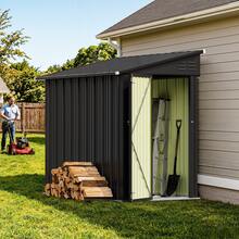 Flamaker 8x4 FT Outdoor Storage Shed, Lean To Storage Shed, Garden Tool Metal StorageHouse With Lockable Door, 2 Air Vents And Sloped Roof For Backyard, Patio, Lawn, Black - màu đen - Xem 1