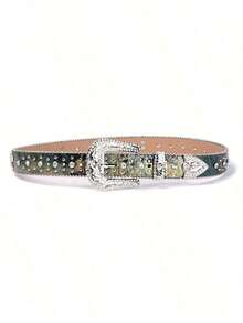 Western Studded Belt, Fashion Accessories Summer, School Casual, Business, Boyfriend Husband Father Dad Men, Daily Wear, Fashion, Teen, Outdoor, Vacation, Athletic, Travel, Street, Boho, Vintage Fall, Autumn, Halloween - 黑色 - 查看 6
