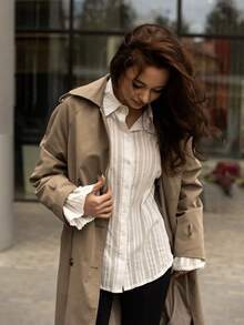 Blusa de mujer con botones delanteros, textura y volantes/ribete de volantes, adecuada para vacaciones, oficina, citas, uso diario, primavera/otoño - Blanco - Ver 9