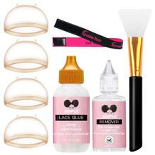 Set de peluca GOIPLE, pegamento y removedor de peluca con encaje frontal, pegamento súper impermeable para peluca con encaje frontal, incluye herramientas y barra de cera para el cabello (Set de 8 piezas: 38ml de pegamento para encaje, 30ml de removedor de pegamento para peluca, barra de cera para el cabello de 16g, cera para peinado de 30g, banda elástica, peine de doble cara, gorro para peluca) - 38ml - Ver 16