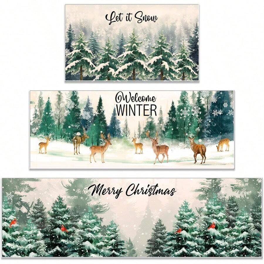 YQQ 3 alfombrillas de cocina de Navidad y camionetas de granja color rojo búfalo a cuadros copos de nieve alfombras de baño tapete de invierno para Navidad hogar Navidad tapetes de cocina para piso5735 - verde - Ver 1