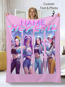 Manta de flanela rosa e azul para menina (1 peça), personalizada, ideal para o Dia dos Namorados, casais ou Ano Novo. Manta decorativa para sofá, sala de estar, quarto e decoração de casa. Super grossa e macia, perfeita para todas as estações. Ideal para presentear amigos e familiares com imagens de família e amigos. - Multicolorido - Ver 8