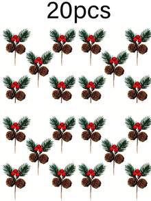 20/1件装红色浆果枝条，松果花，人造圣诞松果浆果花环，仿真红色浆果枝条绿植，塑料圣诞树枝，适用于工艺品、壁炉、酒吧、派对、节日装饰、婚礼派对用品、厨房餐桌装饰、情人节礼物、家居装饰、圣诞装饰、房间装饰、圣诞树装饰品 - 紅色 - 查看 13