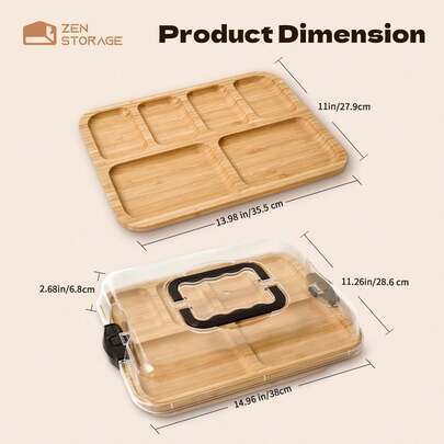 Bamboo Cheese Tray With Acrylic Safety Sealed Lid - Portable Bamboo Snack Plate For Camping, Parties And Restaurants. Suitable For Charcuterie Boards, Holiday Appetizers And Delicious Snacks. Stylish Transparent Lid Design And Packaging. Tray Set