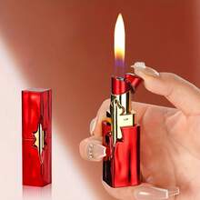 SCute Lipstick-Shaped Lighter - Refillable Soft Flame Butane Lighter With Adjustable Open Flame, Pink Heart Pattern & Ergonomic Grip - Compact & Portable Gift For Women, Girls (Birthday, Anniversary, Valentine'S Day) - No Batteries/Butane Included - 酷紅 - 查看 2