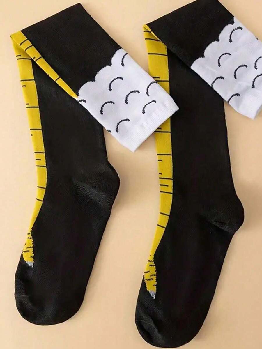 1双女士过膝袜，新款秋冬设计，透气舒适卡通鸡爪图案，小众休闲日常百搭时尚酷炫袜子 [1双/4双/6双/8双] - 彩色 - 查看 1