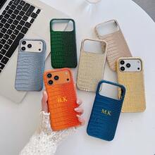 Personalized Luxury Gradient Dual-Tone Crocodile Texture Leather Phone Case, New 17 Black Minimalist Retro Couple Phone Case, Customized Letter Name, Compatible With 17 16 15 14 13 12 11 Pro XS Max X XR Plus, Great Birthday Gift, Holiday Gift, Gift For Him/Her, Personalized Gift, / Customized Product, Anniversary/Wedding Gift, Personalized Gift For Parents,Cute Phone Cases ,Aesthetic, Case - Black - View 7