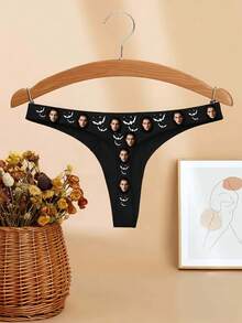 1pc Customized Face Print Thong Panty, Personalized Face Design Thong - Multicolor - View 4