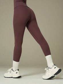 UONNOU 舒适贴身瑜伽两件套 | 长袖上衣 + 高腰紧身裤，适合日常活动 - 紫色 - 查看 9