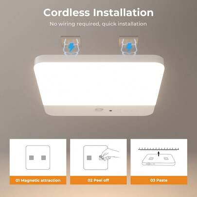 Motion Sensor Ceiling Light Fixture, Cordless Closet Light Battery Operated, Rechargeable Magnetic Mount LED Shower Light For Bathroom,Stairs,Garage,Hallway,3 Color Temperatures,Remote Control