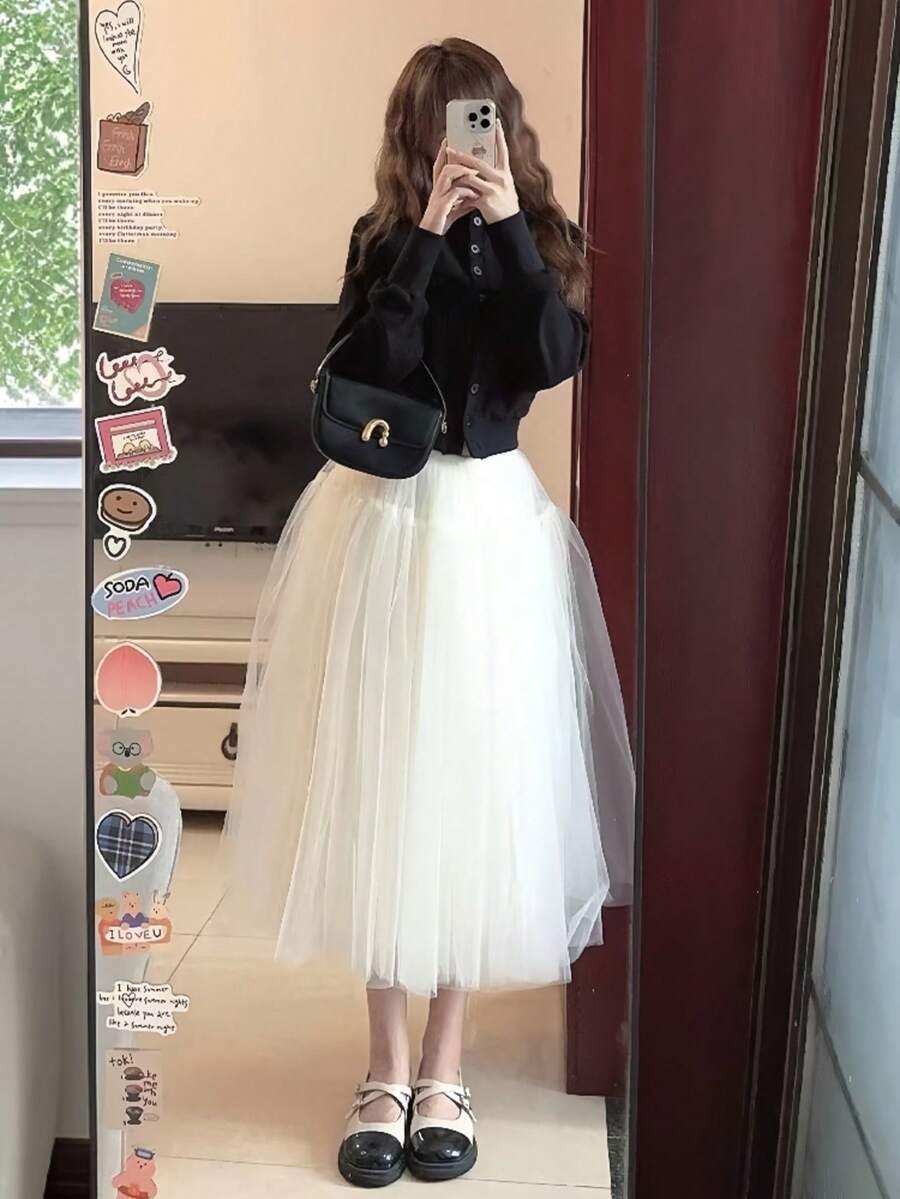 Váy voan bồng bềnh phong cách Pháp thanh lịch mới về mùa thu/đông 2025