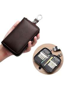 1 pieza Portallaves portátil de PU, Estuche protector de llave de coche colgante para la cintura de hombres, Bolsa de almacenamiento de llaves con cierre de cremallera de cobertura total