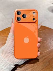 1pc New Minimalist Apple Design Luxury Large View Tempered Glass With Lens Protection Phone Case Compatible With Iphone 17/17Pro/17ProMax/17Air/16/16Pro/16ProMax/16Plus/15/15Plus/15Pro/15ProMax/14/14Plus/14Pro/14ProMax/13/13Pro/13ProMax/12/12Pro/12ProMax/11/11ProMax, Matte Anti-Fall, Metal Paint Full Coverage High-End Protective Cover